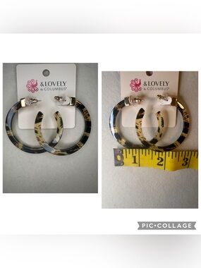 New And Lovely Tortoiseshell Hoop Earrings - Black & Cream